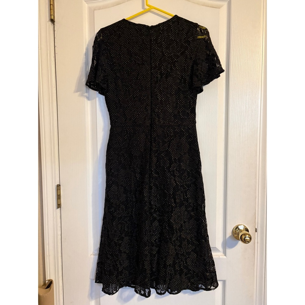 Lauren‎ Ralph Lauren Black Polka Dot Lace Ruffle Fit Flare Cocktail Dress 4
